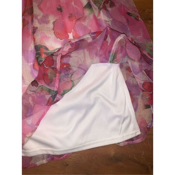 Vintage Pink Floral Chiffon Double Layered Full Skirt Large - Picture 6 of 10